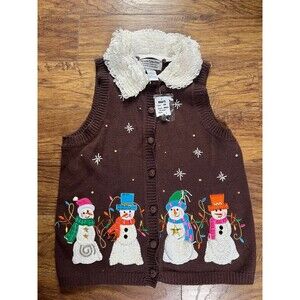 Heirloom Collectibles 90s Cute Christmas Snowman Sweater Vest Size Small Brown